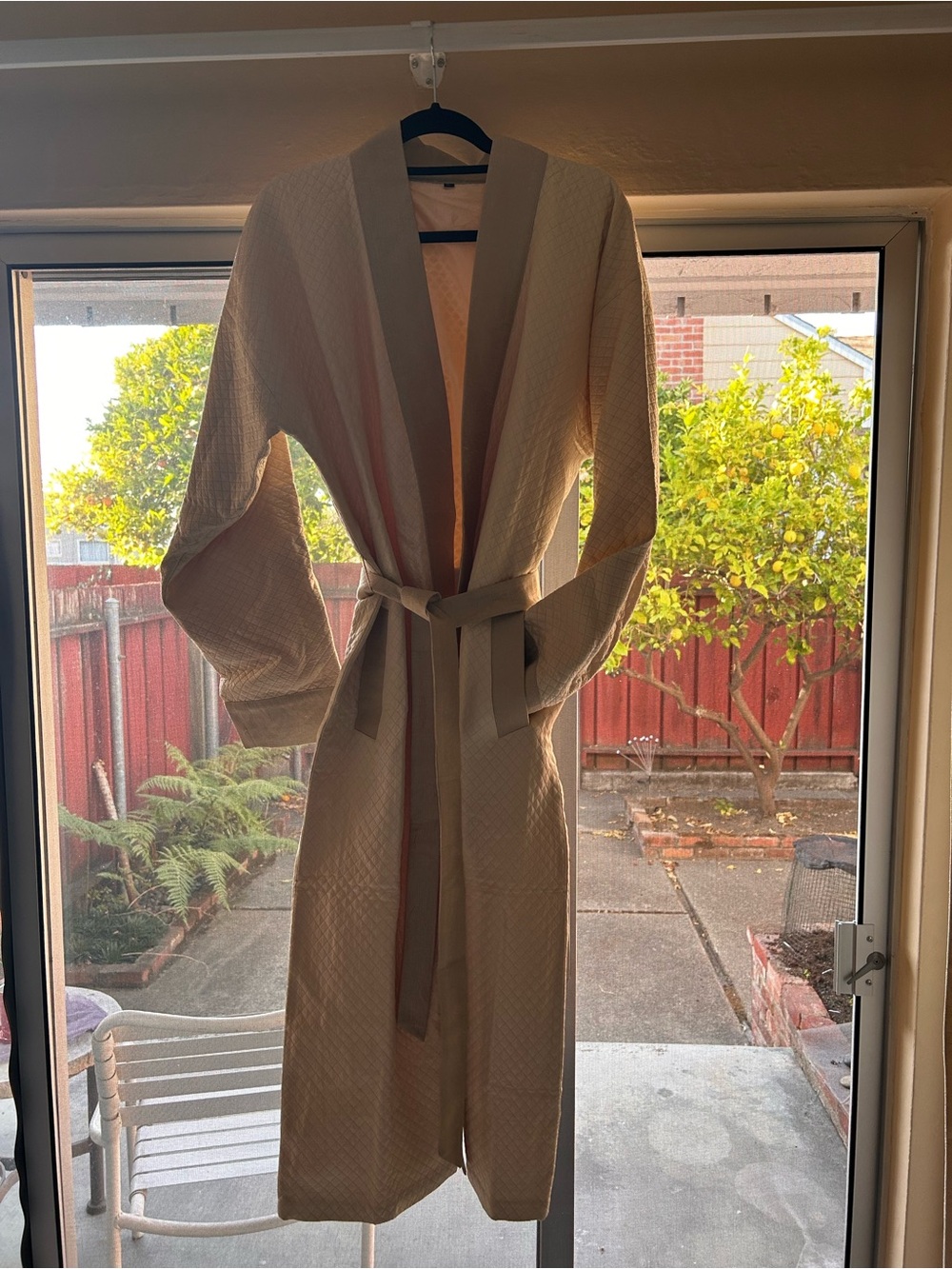 Quilted Cream Wrap Robe with Contrast Trim